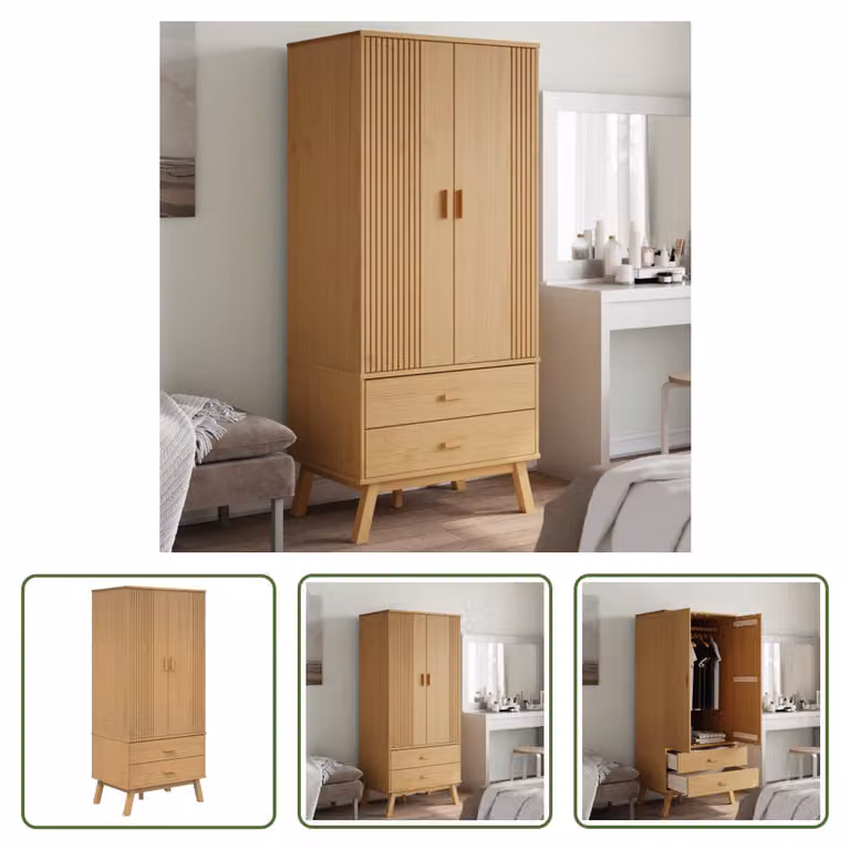 The Living Store Armadio OLDEN Brown 76,5x53x172 cm in legno di pino massiccio
