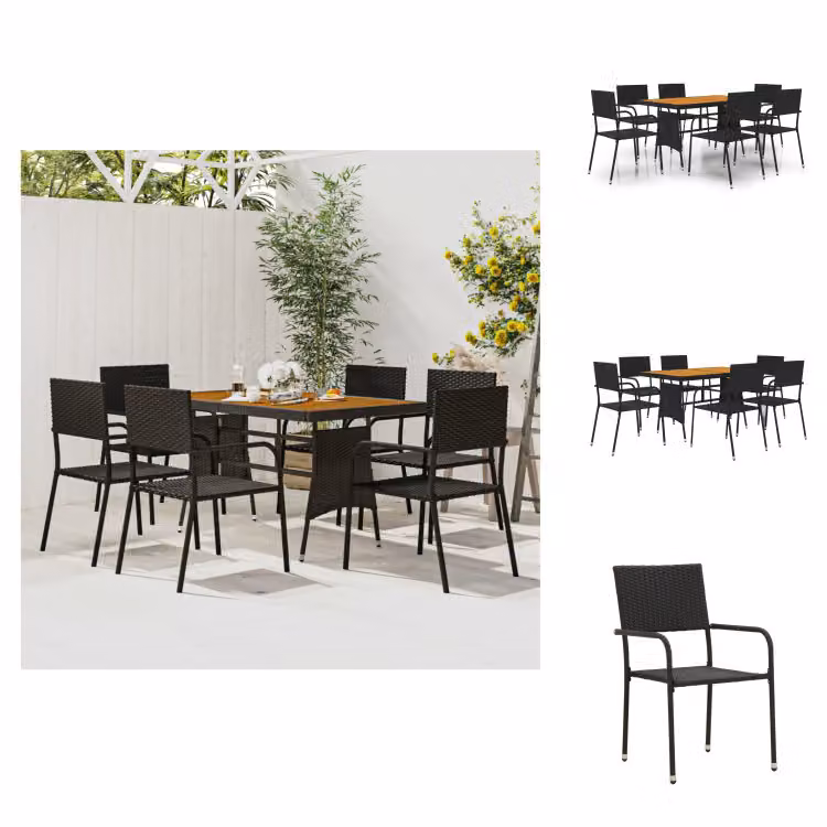 vidaXL set da pranzo da giardino 7 pezzi in rattan nero - Set di mobili da giardino