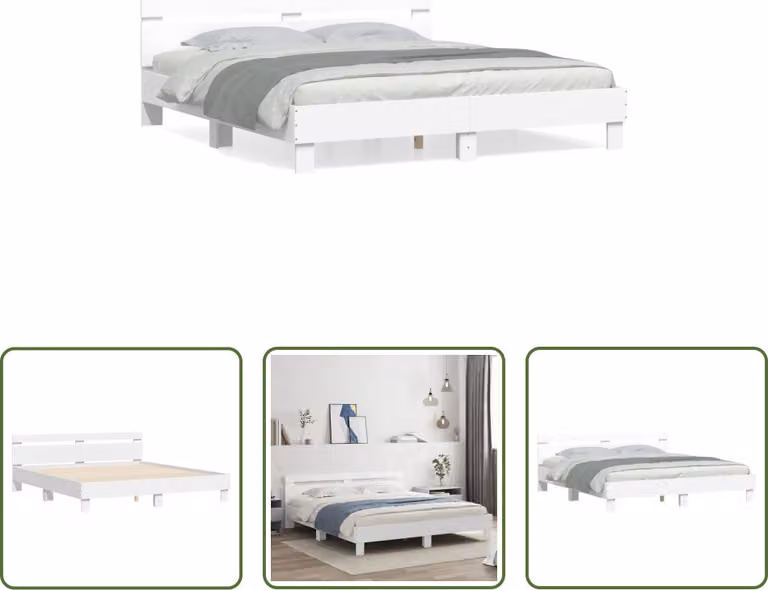 The Living Store Giroletto con testiera bianco 180x200 cm in materiale ligneo