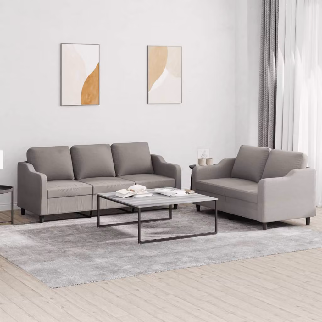 Set di Divani vidaXL composto da un divano a 2 posti e un divano a 3 posti in tessuto beige e grigio con cuscini inclusi per il tuo soggiorno – 1