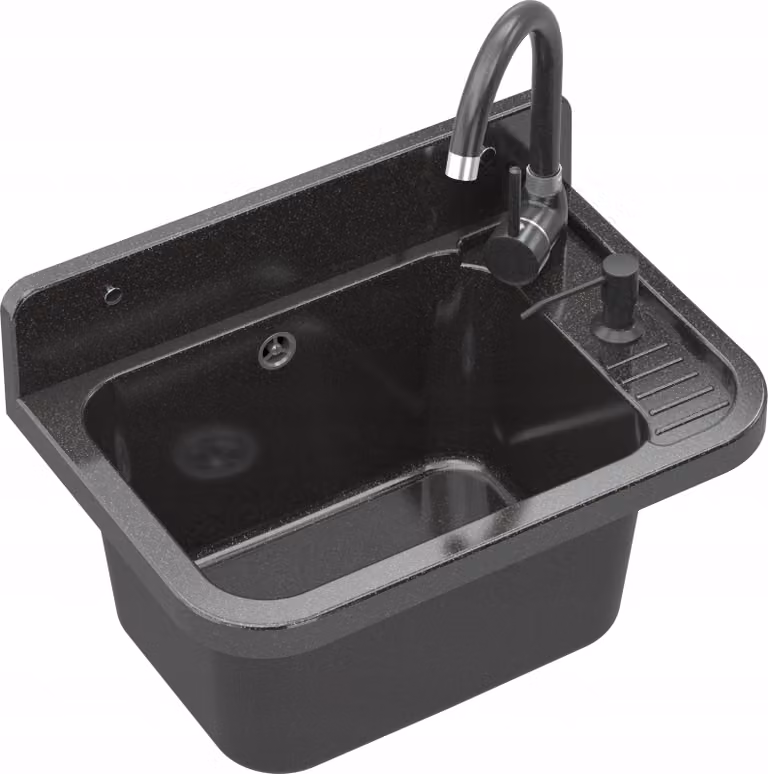 Granitan - Lavatoio - Lavandino 50x34 cm - Lavello nero - con miscelatore BETA e sifone - PARON