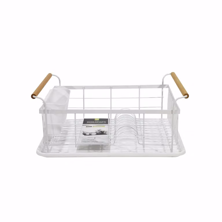 Gusto Casa Scolapiatti in metallo satinato bianco con portaposate e vassoio raccogligocce L: 44 cm, P: 32 cm