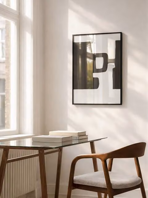 Quadro moderno astratto Reverse Kenay Home bianco e nero L: 50 cm x H: 70 cm
