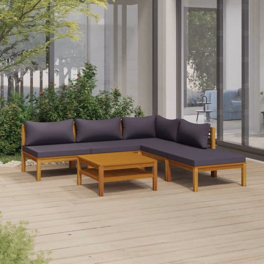 The Living Store Set da giardino da 6 pezzi con cuscino in legno massiccio di acacia
