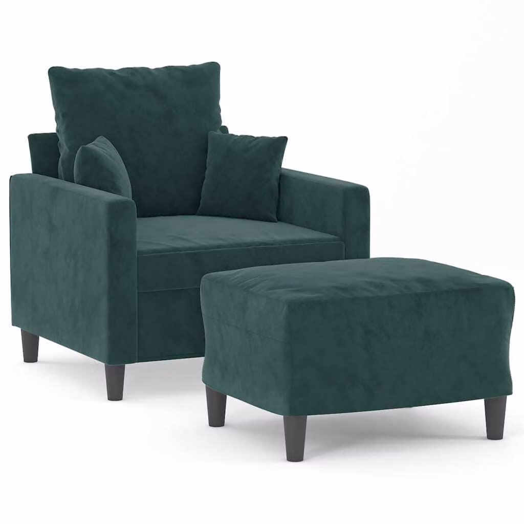 Poltroncina con Poggiapiedi Verde Scuro 60 cm in Velluto