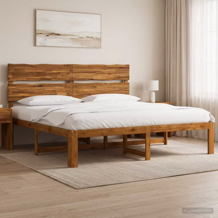 Letto matrimoniale con testiera vidaXL ROSTOCK in legno di acacia naturale marrone L: 197 cm, P: 208,5 cm, H: 115 cm
