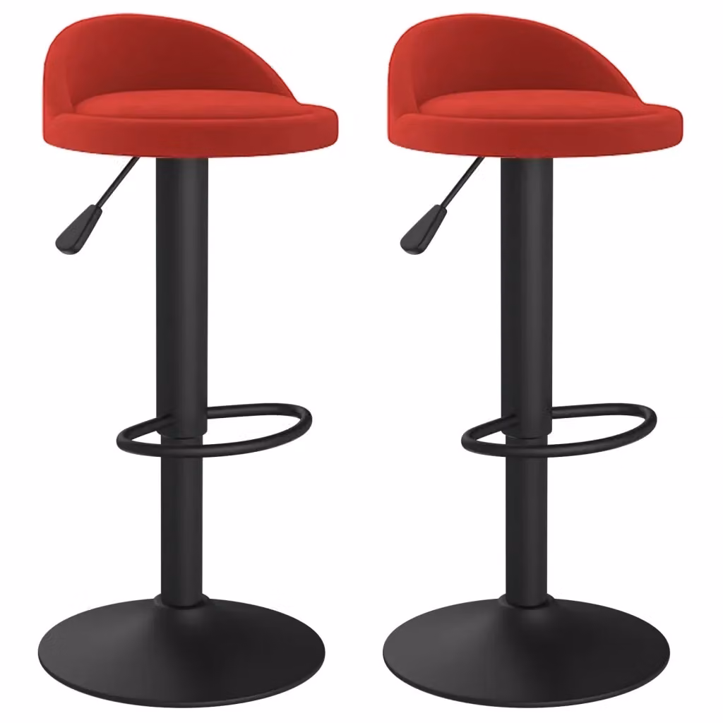 Set di 2 sgabelli da bar vidaXL in velluto rosso con base girevole a 360 gradi e struttura in metallo – 2