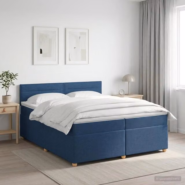Letto box spring con materasso Blu 200 x 200 cm Tessuto 3451034