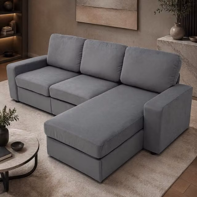 Divano angolare MIVRAY con chaise longue reversibile e vano contenitore in tessuto grigio, L 245.5 x P 150.5 cm