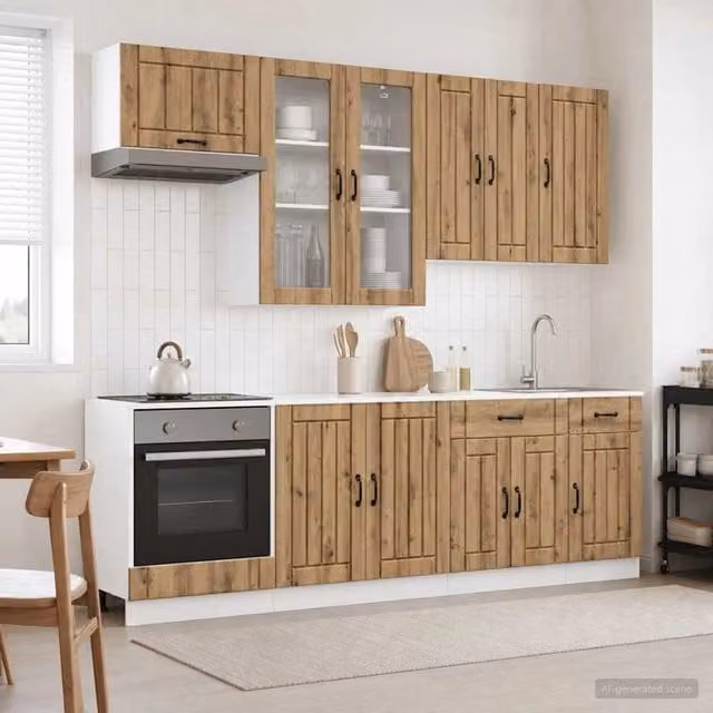 Unità Cucina Moderna LUCCA vidaXL in Legno Rovere Marrone con Ante in Vetro 8 Pezzi