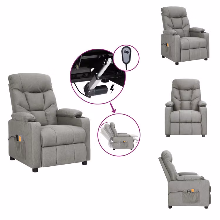 vidaXL Sedia da massaggio elettrica in tessuto grigio chiaro - Sedia da massaggio