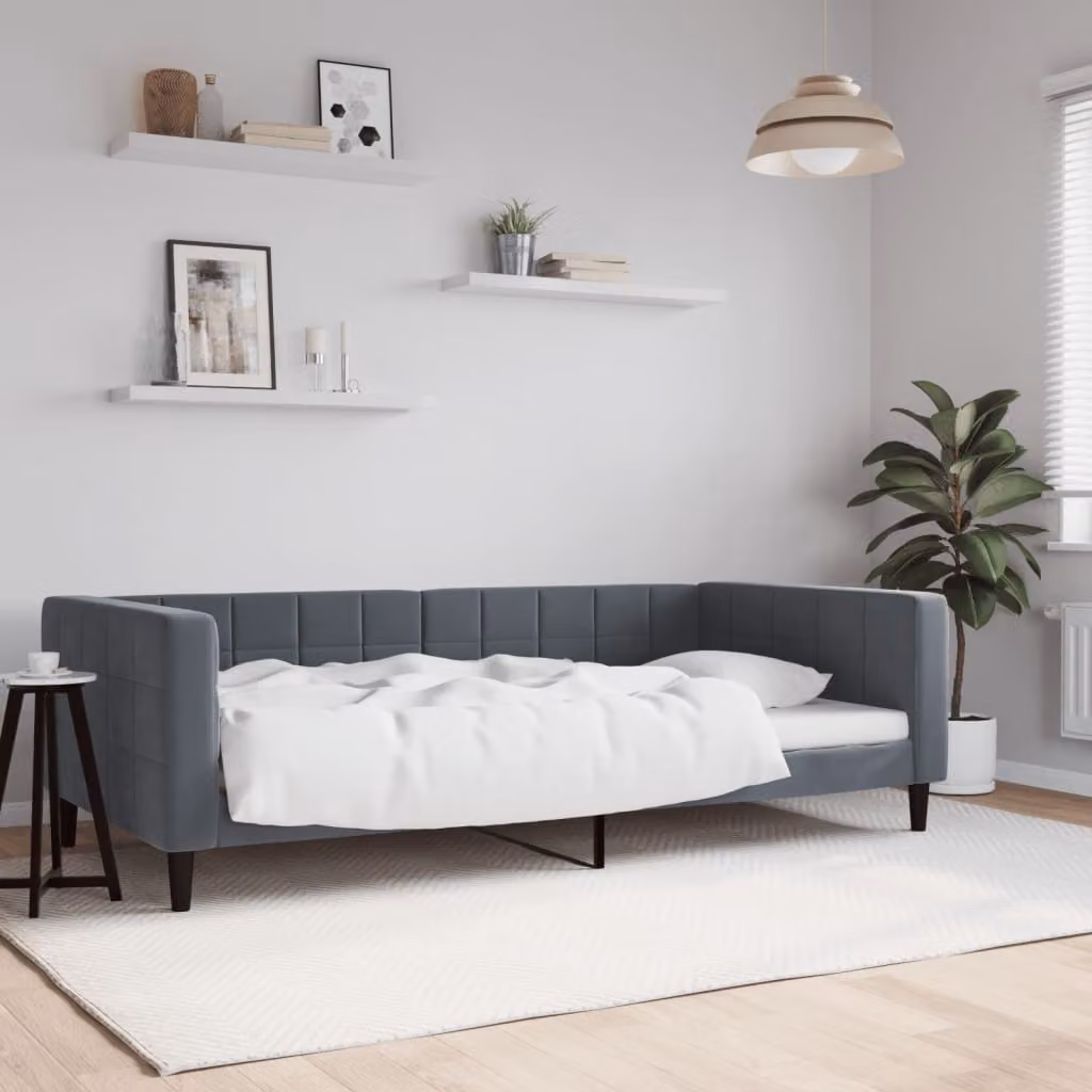 vidaXL Letto da Giorno Moderno in Velluto Grigio L/P/H: 223 x 100 x 68 cm