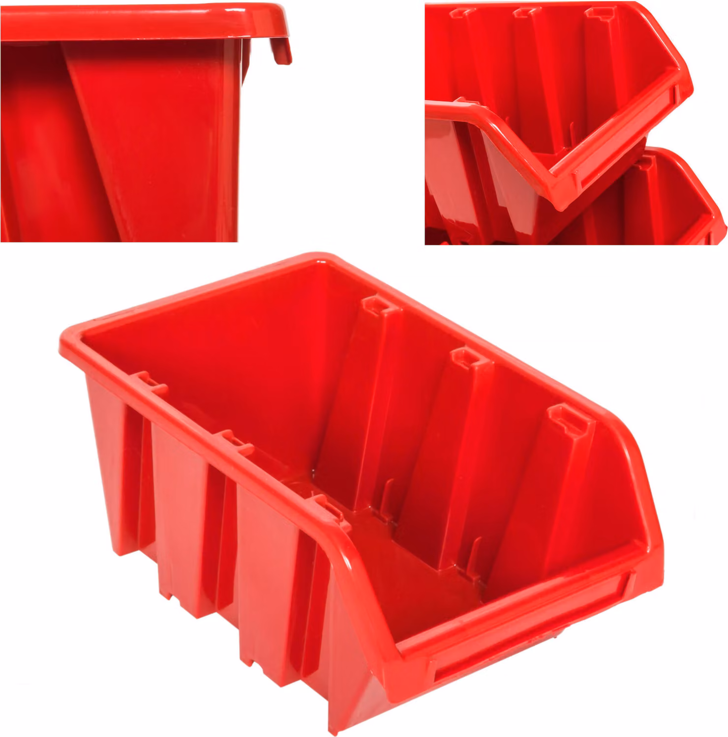 50 x scatole impilabili officina garage scatole di immagazzinaggio aperte botle scatole di immagazzinaggio aperte casse di smistamento scatole 80x115x60 mm rosso casse di immagazzinamento in plastica impilabili