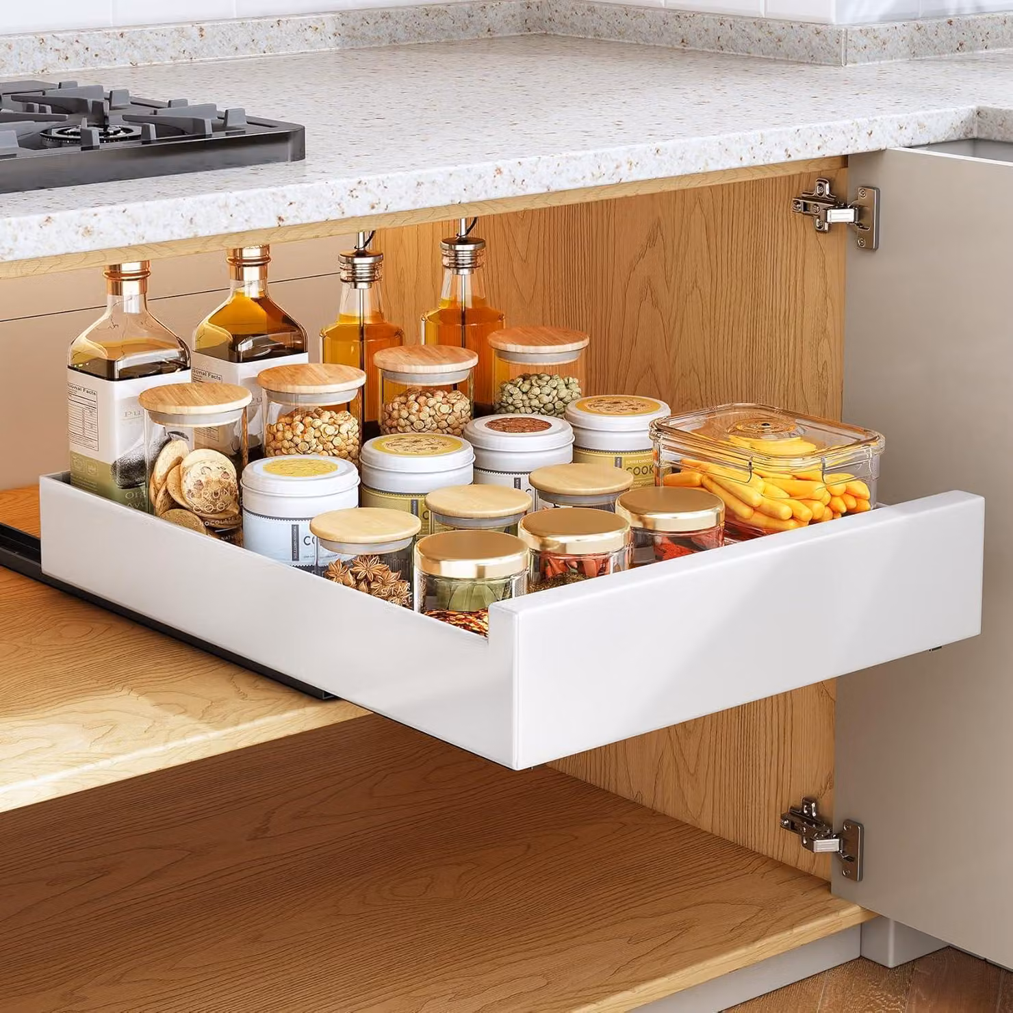 Cassetto estraibile per mobili da cucina, dimensioni 40x43x9 cm, colore bianco, realizzato Acciaio al carbonio