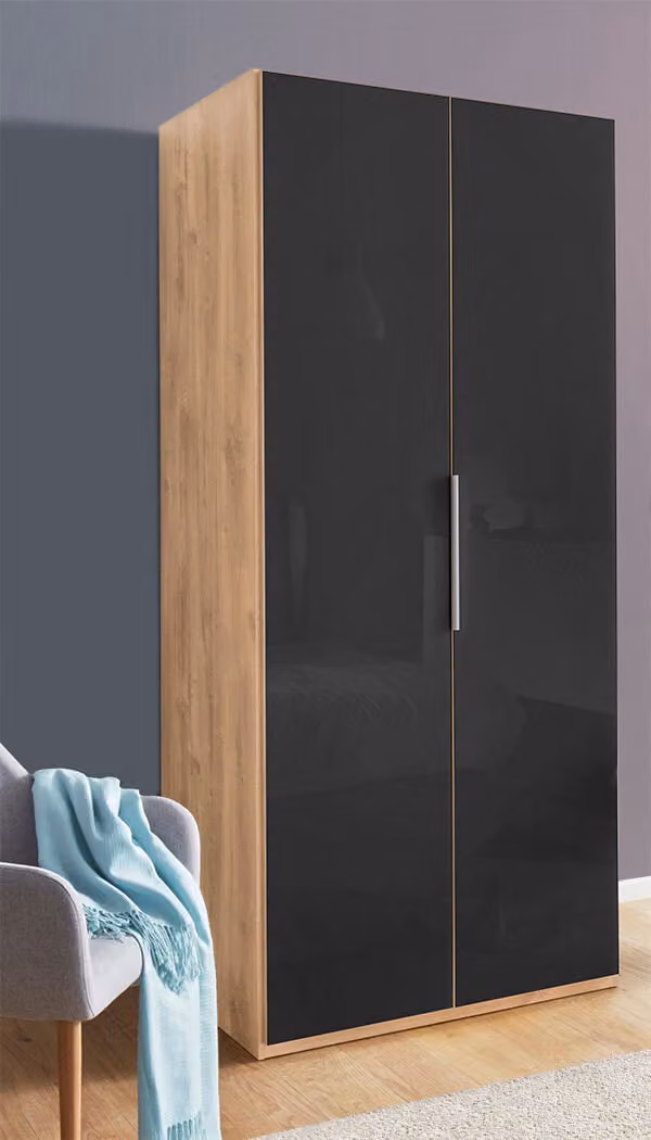 Armadio Armadio camera da letto Livello 100cm asse rovere vetro grigio