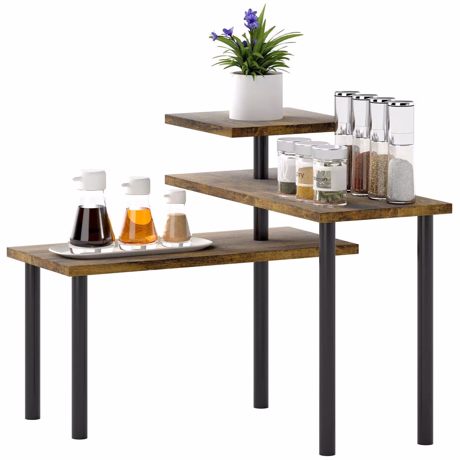 Supporto girevole per microonde, con 3 ripiani | Colore: marrone, nero | Dimensioni: 40x18x36,5 cm