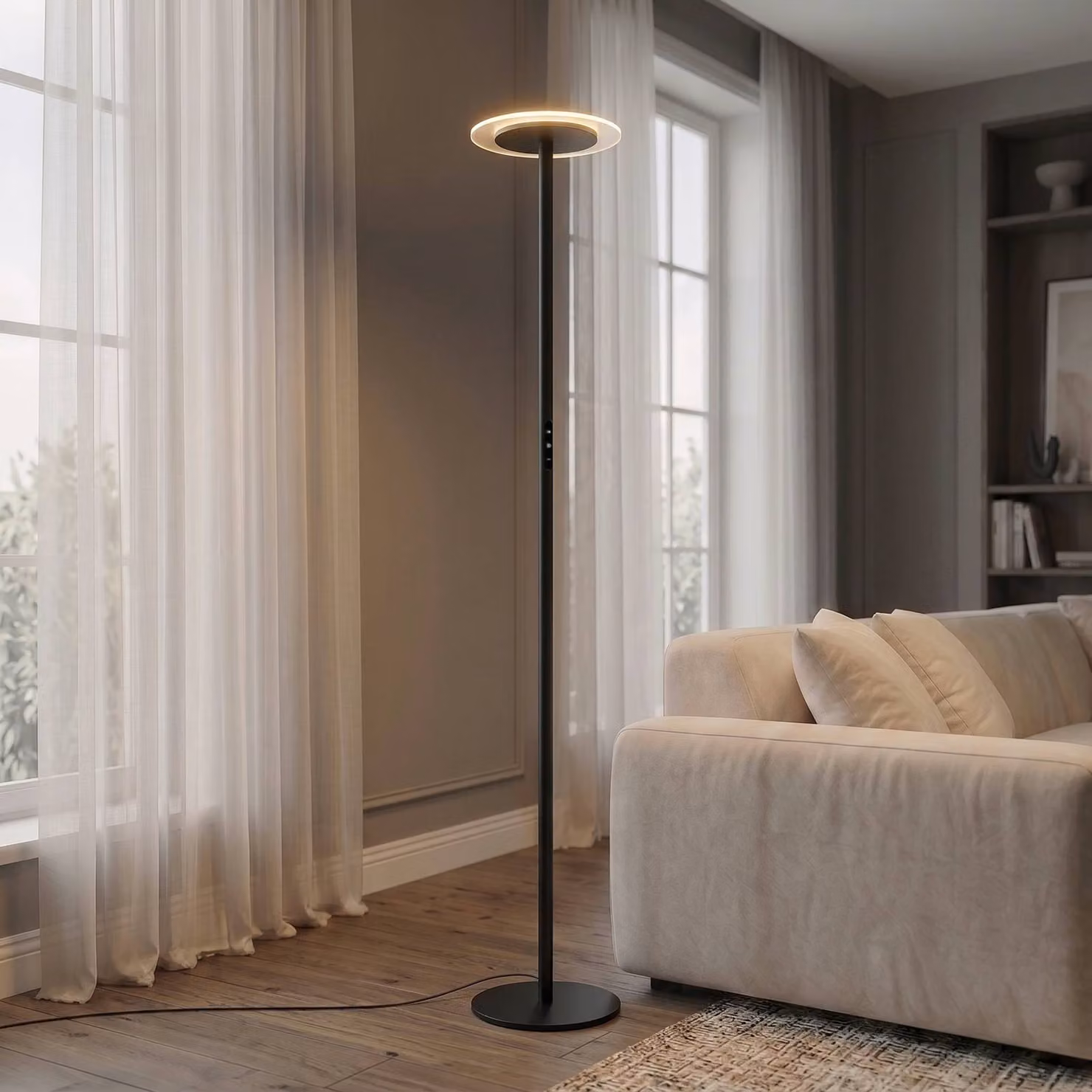 Lampada da terra Frile Arcchio, dimmerabile, Nero, Soggiorno / Sala da pranzo, Alluminio, Moderno, Lampada da terra