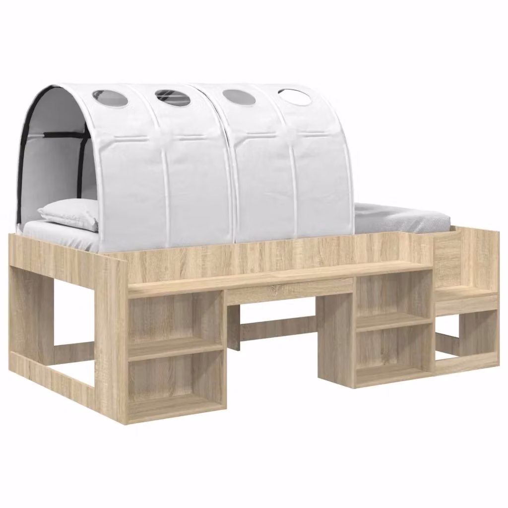 Letto singolo rialzato con struttura a casetta e scaffali vidaXL Bianco, L/P/H: 200 x 90 x 127 cm – 2