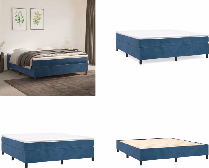 vidaXL Letto a molle con materasso blu scuro 160x200 cm in velluto - Letto a molle - Boxspringbetten - Bett - Schlafzimmermöbel