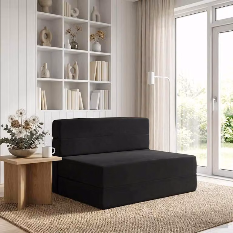 vidaXL Divano Letto Pieghevole Moderno in Tessuto Nero L: 72 cm, P: 70 cm, H: 60 cm