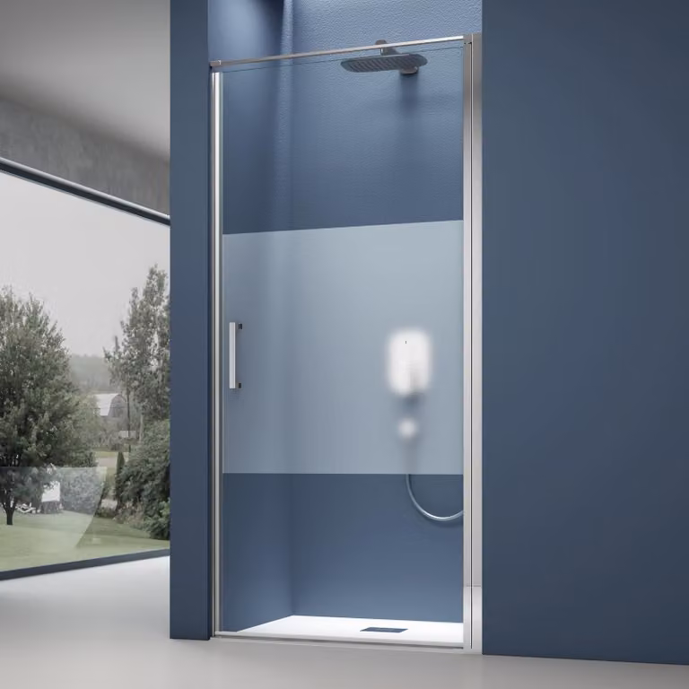 doporro Porta Doccia a Nicchia Battente 90x195 cm Box Doccia in Vetro Temperato 8 mm Parzialmente Smerigliato con Profilo Nero Opaco šC Teramo36MS