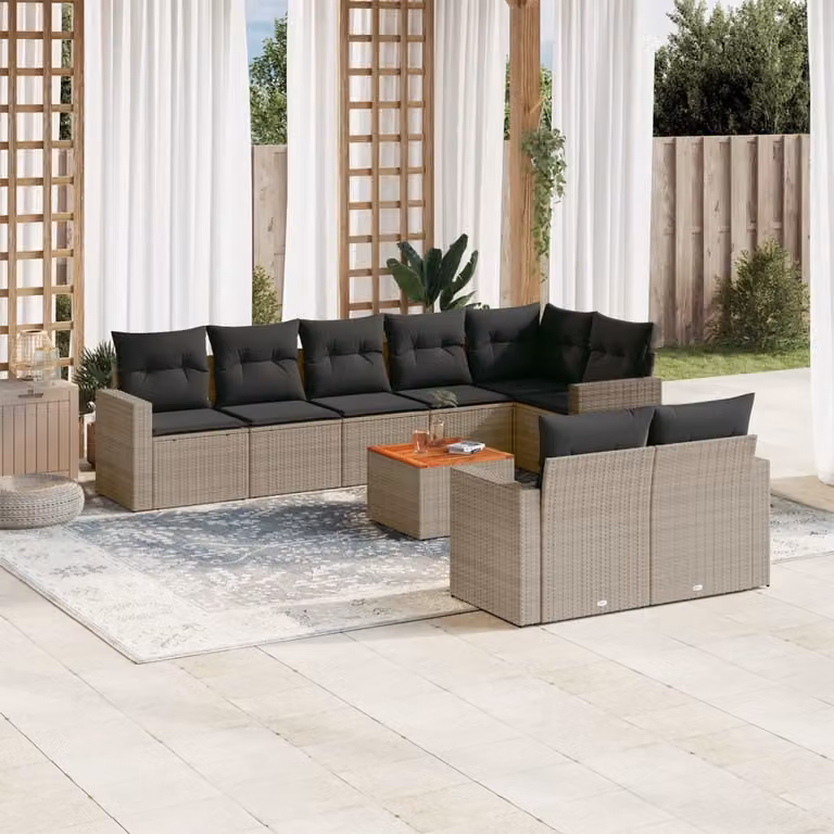 Maison Exclusive - Set da giardino 9 pezzi con cuscini Grigio Polyrattan
