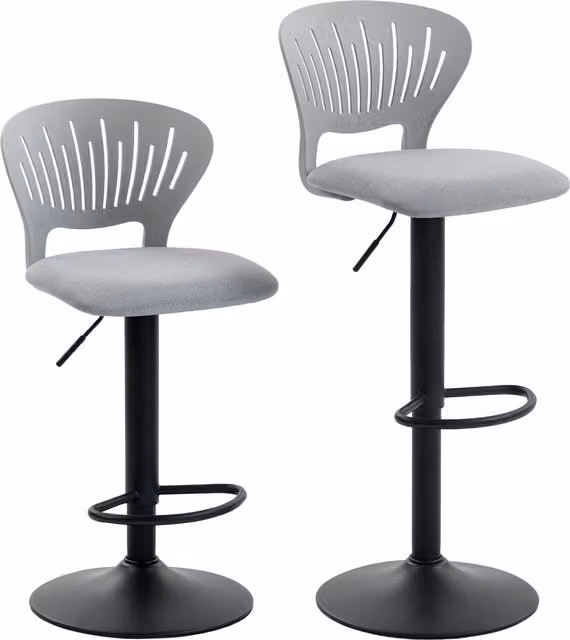 Set di 2 Sgabelli da Bar HOMCOM Girevoli a 360° con Schienale Traforato e Poggiapiedi, Regolabili in Altezza 84-105 cm, Grigio – 1