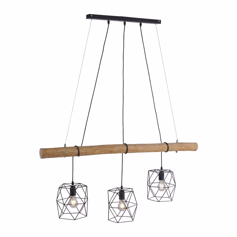 Lampada a sospensione, fascio naturale, griglia nera, L 120 cm, EDGAR