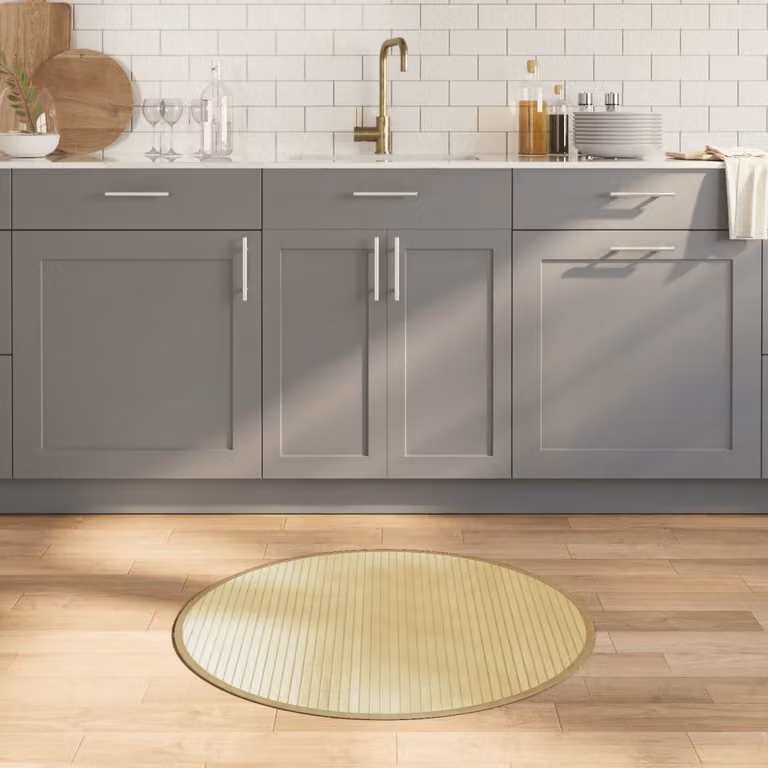 Tappeto rotondo moderno vidaXL in bambù e polipropilene, colore beige, diametro: 80 cm