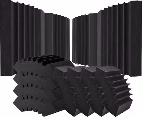 Set di 4 Pannelli Acustici Fonoassorbenti VEVOR in Schiuma ad Alta Densità con Adesivo per Pareti e Soffitti, Nero, L: 42 cm, P: 16 cm, H: 30 cm