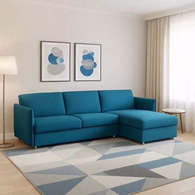 Divano Fisso con Penisola Reversibile DMORA Posina Made in Italy, Azzurro, L/P/H: 260 x 160 cm – 1