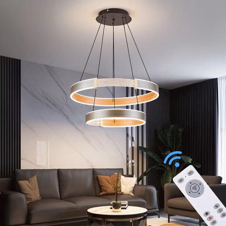 Lampada a sospensione a LED con telecomando o app per cellulare Colore della luce/luminosità regolabile Struttura in alluminio laccato oro nero molto leggera