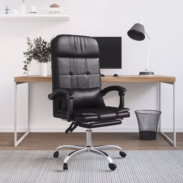 The Living Store Sedia da ufficio con funzione massaggio in ecopelle nera