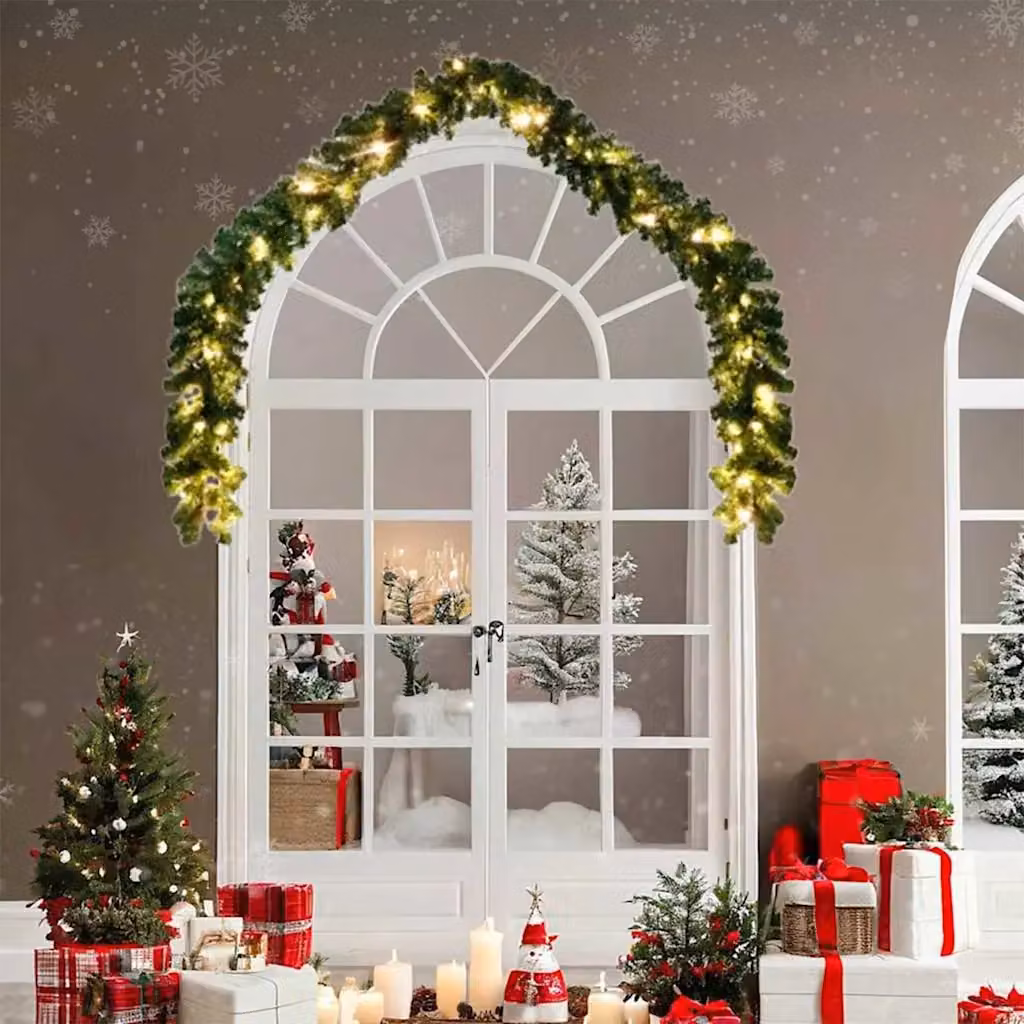 Set di 2 ghirlande di Natale vidaXL in PVC verde con 600 LED luce bianca calda, lunghezza 20 m