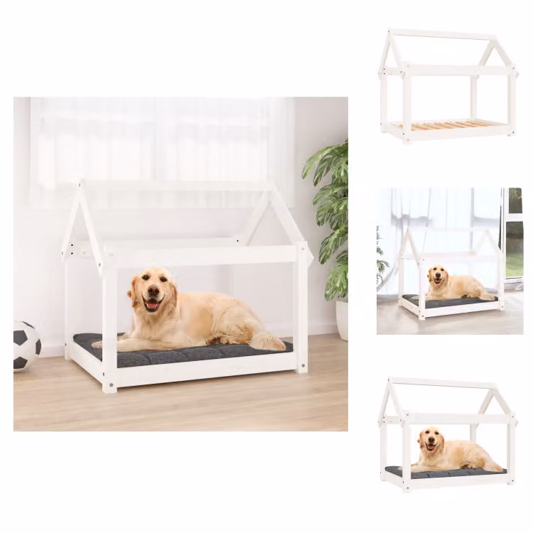 vidaXL Letto per cani bianco 81x60x70 cm in legno di pino massiccio - Letti per cani