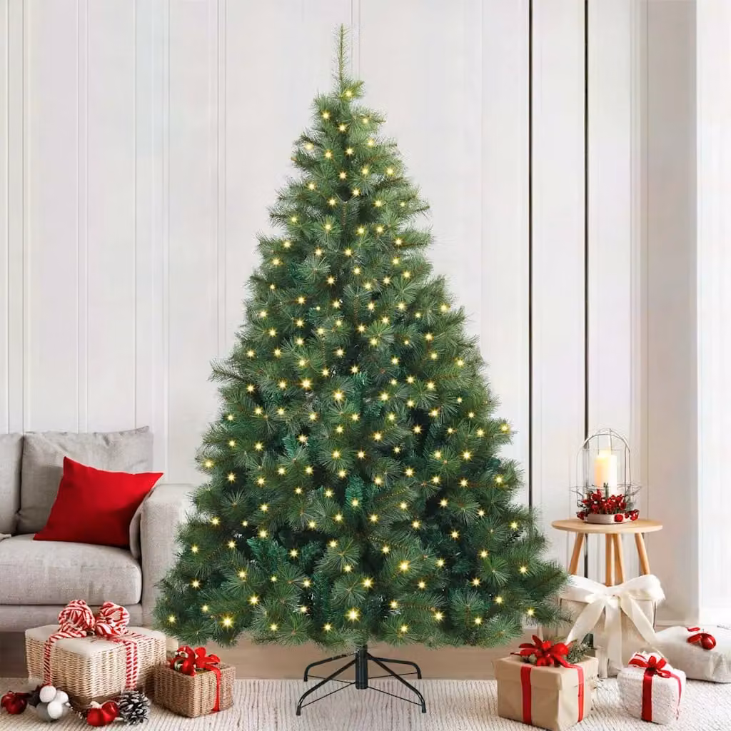 Albero di Natale artificiale moderno vidaXL verde con 300 LED luce bianca calda in PE e PVC