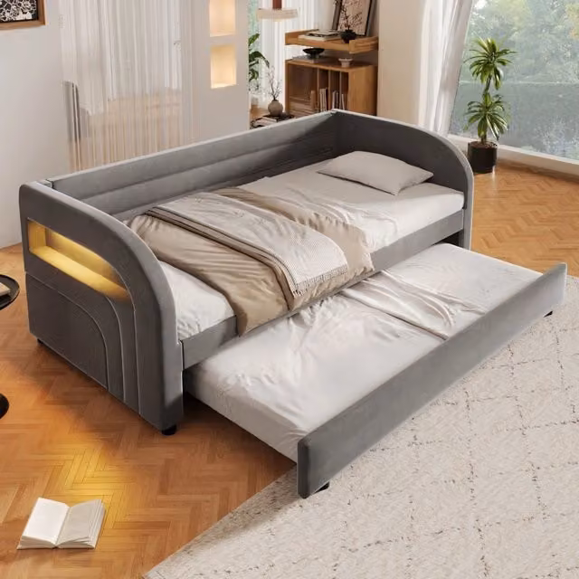 letto a piattaforma imbottito flanella grigio 90 x 200 cm
