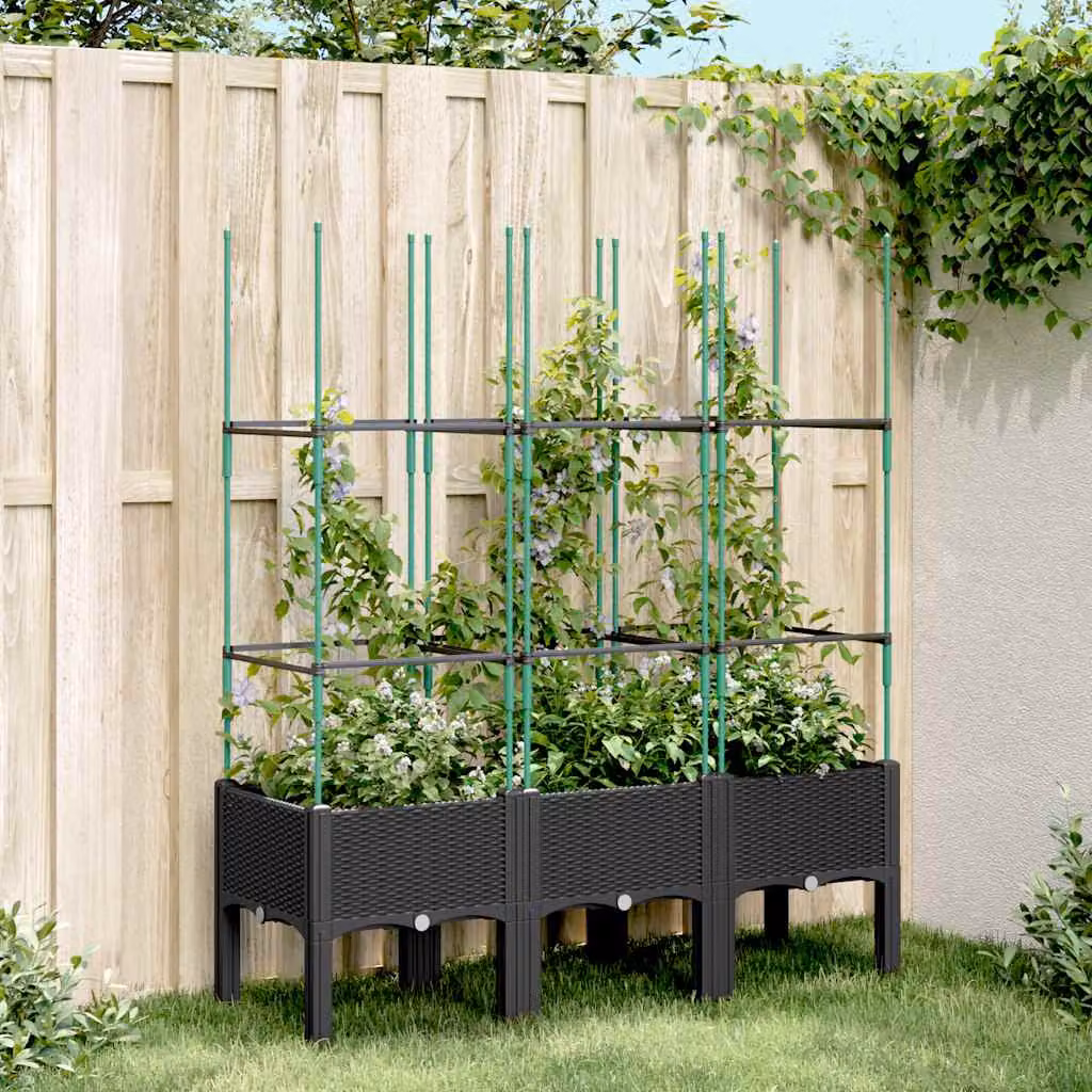 Fioriera da giardino con traliccio vidaXL nera in plastica L: 120 cm, P: 40 cm, H: 142,5 cm