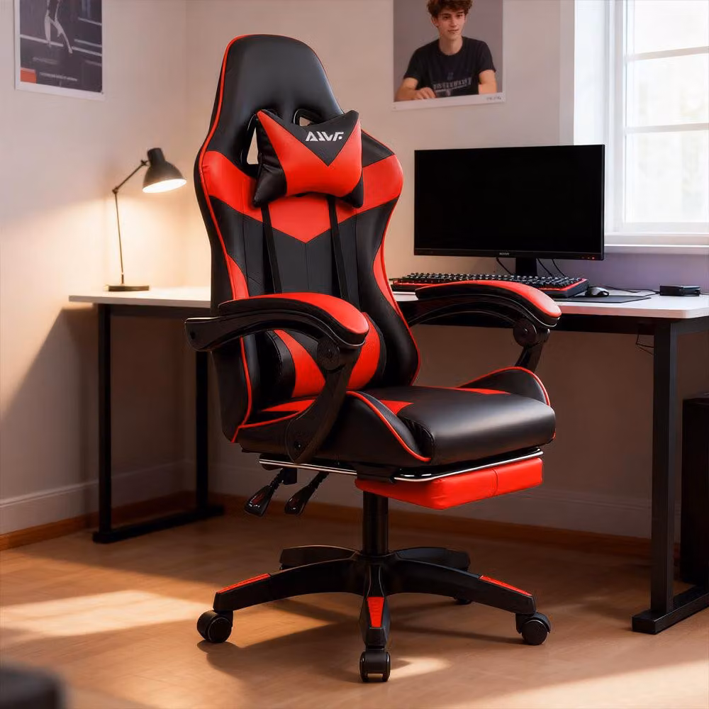 Sedia da gaming – Sedia da gaming ergonomica con supporto lombare e poggiatesta regolabili – Rossa