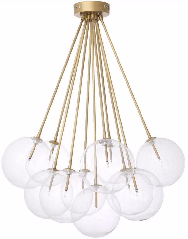 Casa Padrino plafoniera alogena in ottone anticato Ø 66 x H. 94,5 cm - Plafoniera dimmerabile con paralumi in vetro tondo - Qualità lussuosa