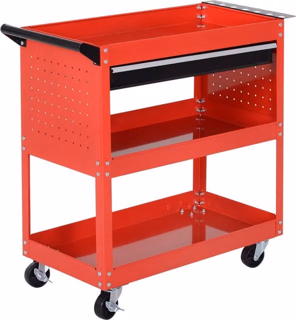 Carrello portautensili da officina multiuso Durhand in acciaio rosso con 3 ripiani, L: 70 cm, P: 35 cm, H: 75.5 cm