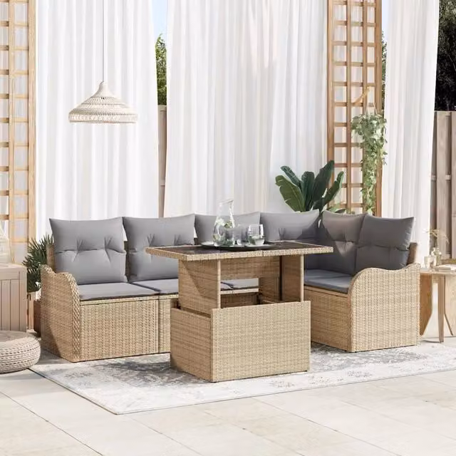 Set da pranzo 6 pz Beige Poly Rattan 3348466