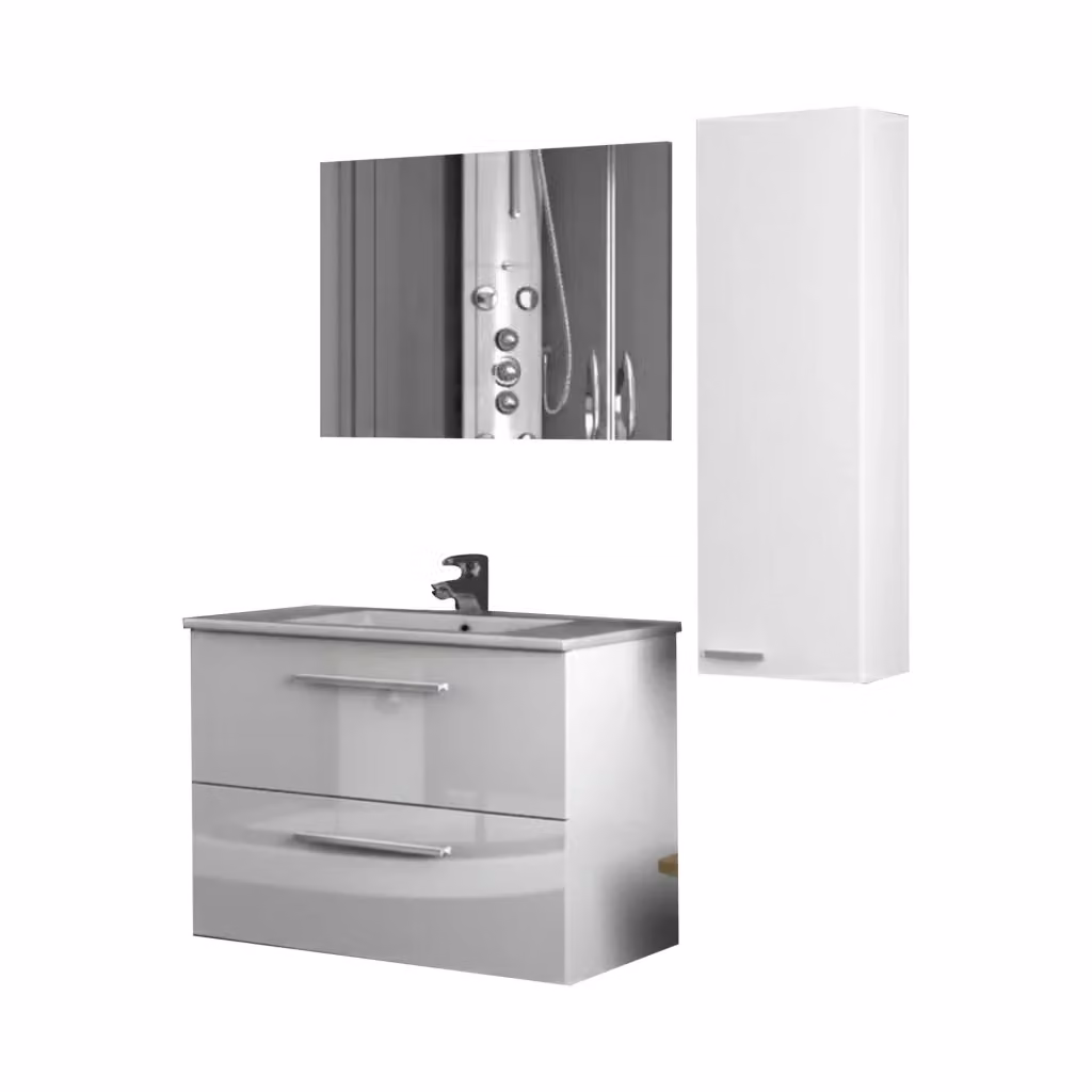 Set Mobili Bagno DMORA Possagno Bianco Lucido con Specchio e Mobile Pensile – 2