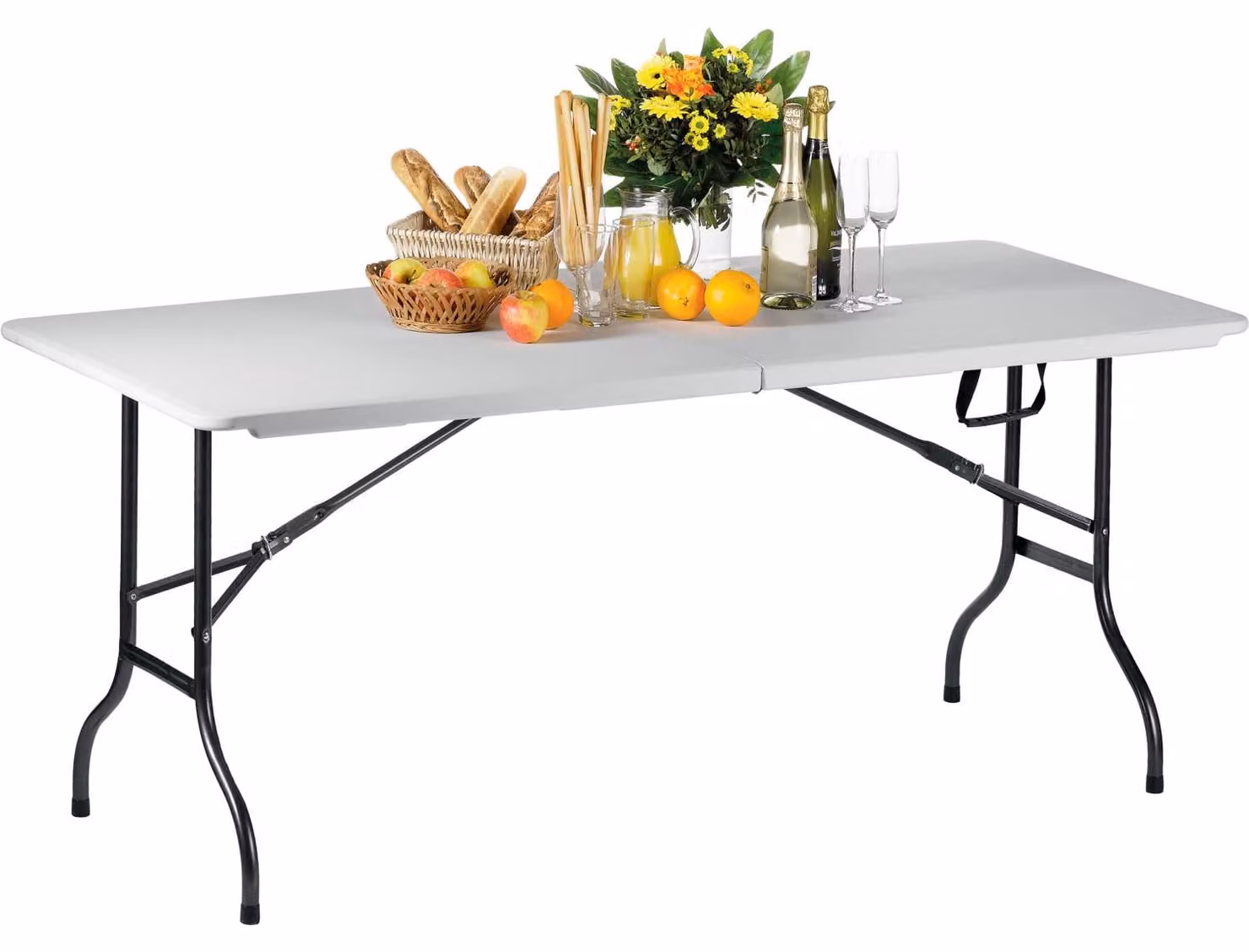 Tavolino pieghevole in metallo, bianco, dimensioni 76x183x72 cm, capacità di carico fino a 100 kg