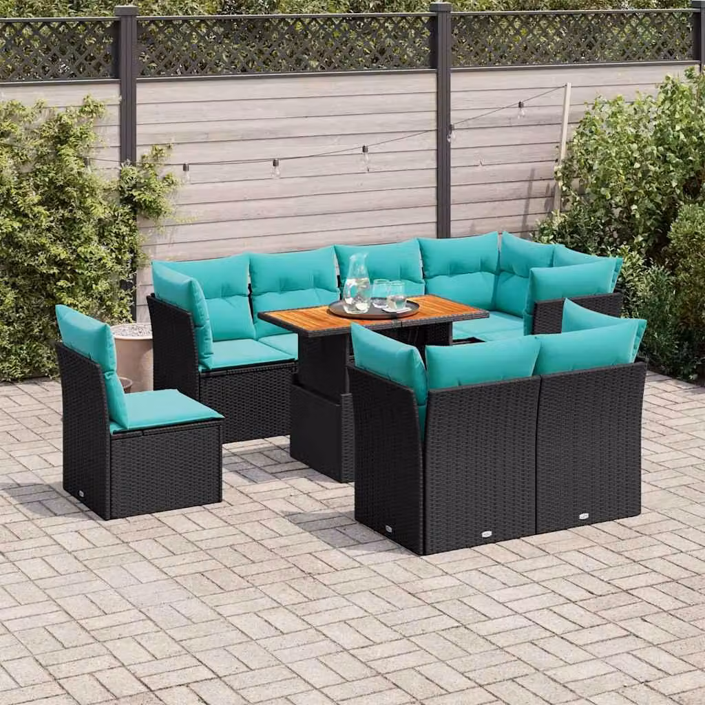 Maison Exclusive - Set da giardino 9 pezzi con cuscini in polyrattan nero