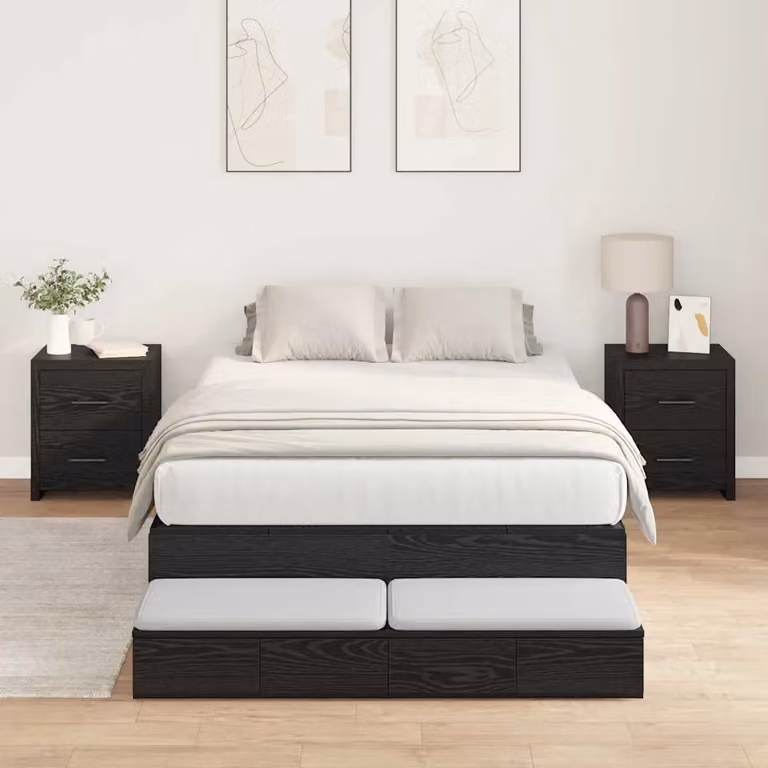 vidaXL Struttura letto con contenitore e cassetto in legno Rovere Nero L/P/H: 120 x 200 x 31,5 cm