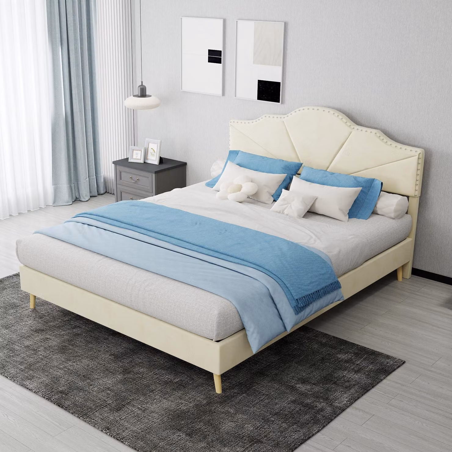 Letto imbottito 140x200 cm con spazio contenitore e illuminazione LED, rivestito in ecopelle bianca, struttura del letto con rete a doghe, senza materasso
