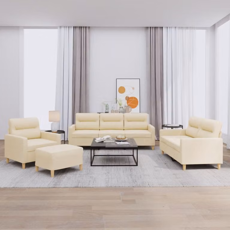 Maison Exclusive - Set divano 4 pezzi con cuscini in tessuto color crema