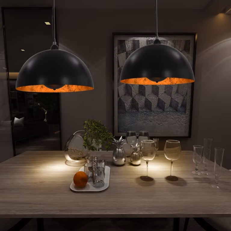 The Living Store Plafoniere 2 pezzi nero e oro semisferiche 40cm E27