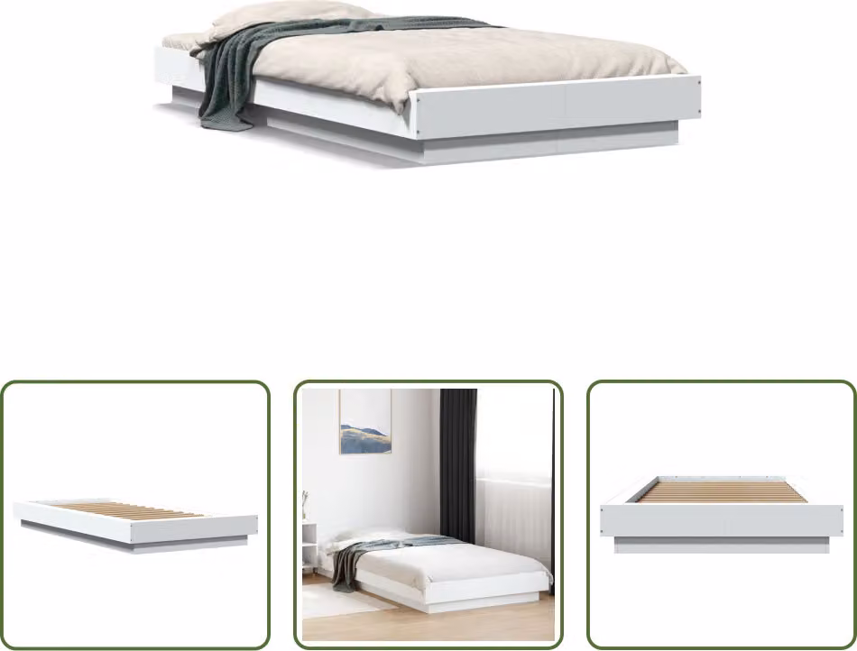 The Living Store Struttura letto bianca 90x190 cm in materiale ligneo